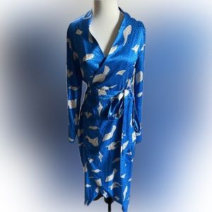 Never Fully Dressed Animal Bird Print Midi Silky Wrap Dress US size 4
